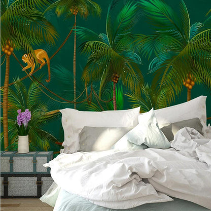 Retro Nostalgic Coconut Tree, Monkey Forest Wallpaper Wall Mural Wall Covering Home Decor