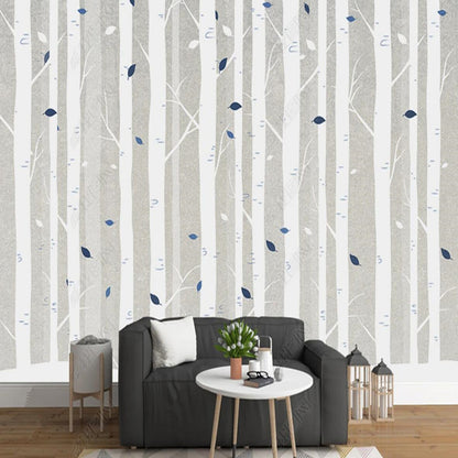 White Bare Trees Forest Painting Wallpaper Wall Mural Wall Covering