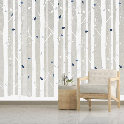 White Bare Trees Forest Painting Wallpaper Wall Mural Wall Covering