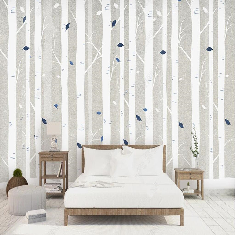 White Bare Trees Forest Painting Wallpaper Wall Mural Wall Covering