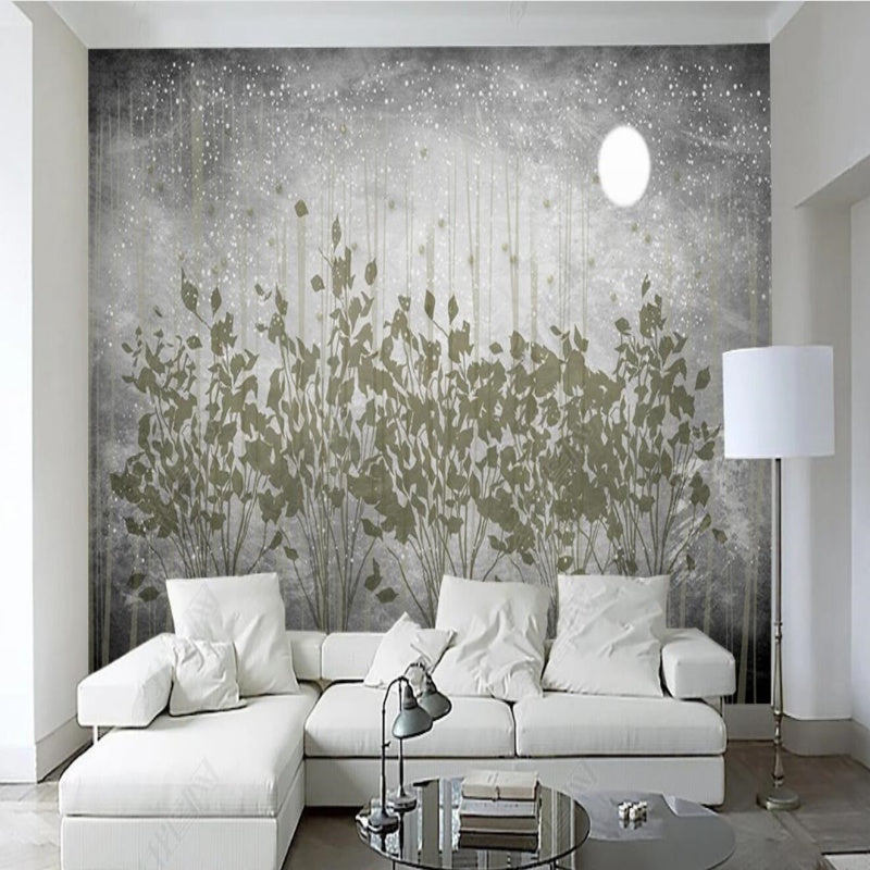 Abstract Grey Trees Forest Painting Wallpaper Wall Mural Wall Covering