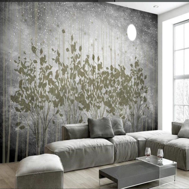 Abstract Grey Trees Forest Painting Wallpaper Wall Mural Wall Covering