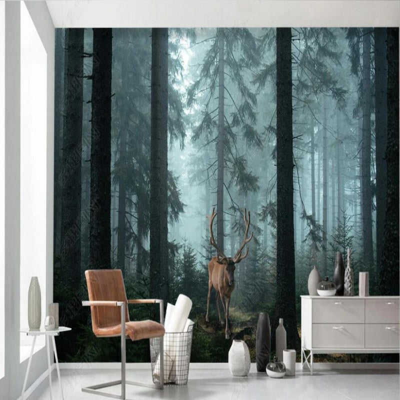 Spring Pine Trees Forest Painting Wallpaper Wall Mural Wall Covering