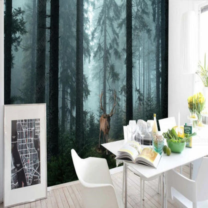 Spring Pine Trees Forest Painting Wallpaper Wall Mural Wall Covering