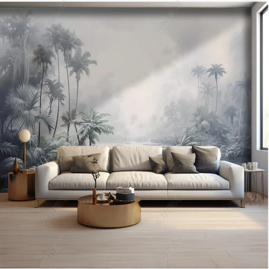 Abstract Grey Palm Trees Forest Painting Wallpaper Wall Mural Wall Covering