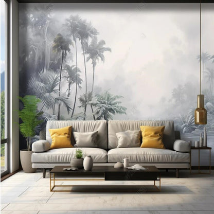 Abstract Grey Palm Trees Forest Painting Wallpaper Wall Mural Wall Covering