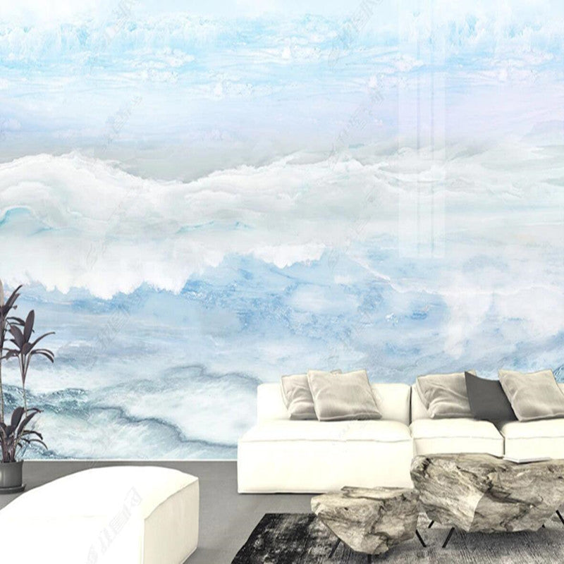 Blue Sky White Clouds Mountains and Waters Marble Wallpaper Wall Mural Wall Covering