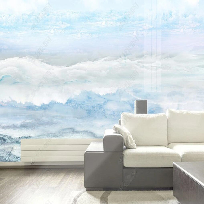 Blue Sky White Clouds Mountains and Waters Marble Wallpaper Wall Mural Wall Covering