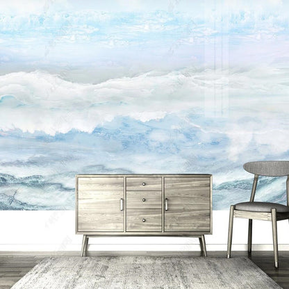 Blue Sky White Clouds Mountains and Waters Marble Wallpaper Wall Mural Wall Covering