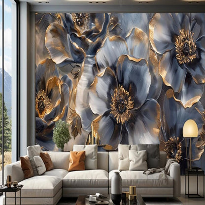 Abstract Blue Flowers Floral Wallpaper Wall Mural Wall Covering