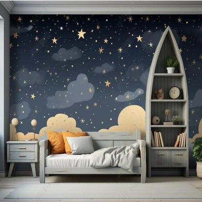 Cartoon Stars and Clouds Nursery Wallpaper Wall Mural Home Decor