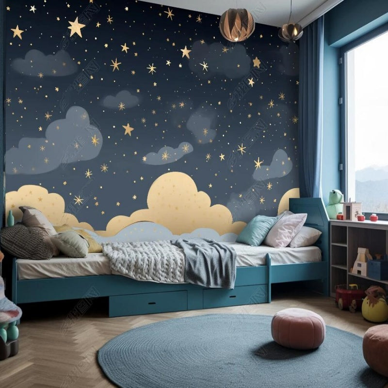 Cartoon Stars and Clouds Nursery Wallpaper Wall Mural Home Decor