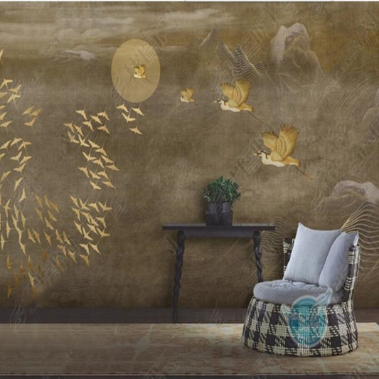 Chinoiserie Brushwork Flying Birds Wallpaper Wall Mural Home Decor