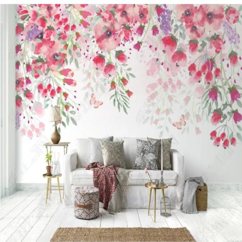 Red Flowers Floral Wallpaper Wall Mural Home Decor