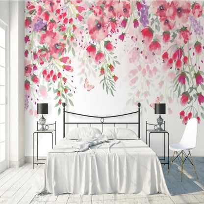 Red Flowers Floral Wallpaper Wall Mural Home Decor