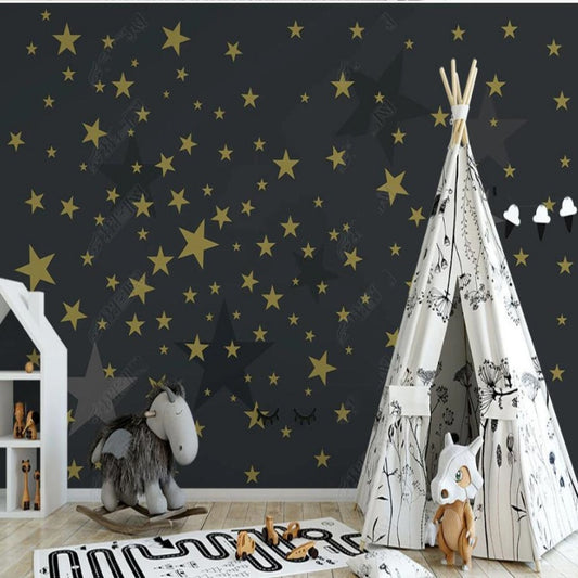 Cartoon Yellow Stars Kids' Babies' Children's Nursery Wallpaper Wall Mural Home Decor