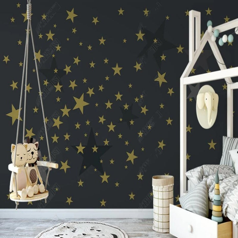 Cartoon Yellow Stars Kids' Babies' Children's Nursery Wallpaper Wall Mural Home Decor