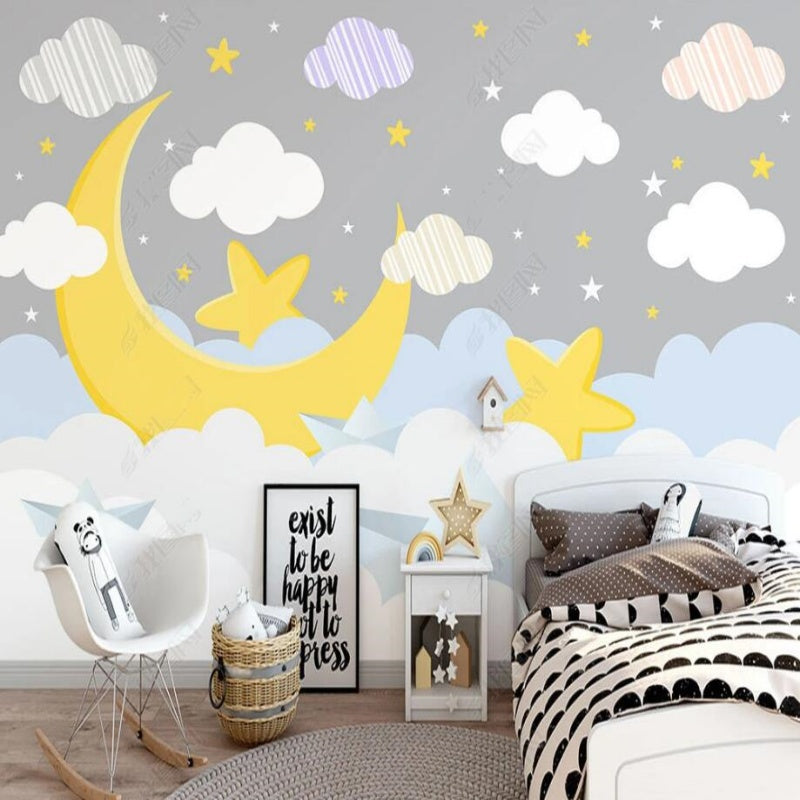 Cartoon Clouds and Moon Kids' Babies' Children's Nursery Wallpaper Wall Mural Home Decor