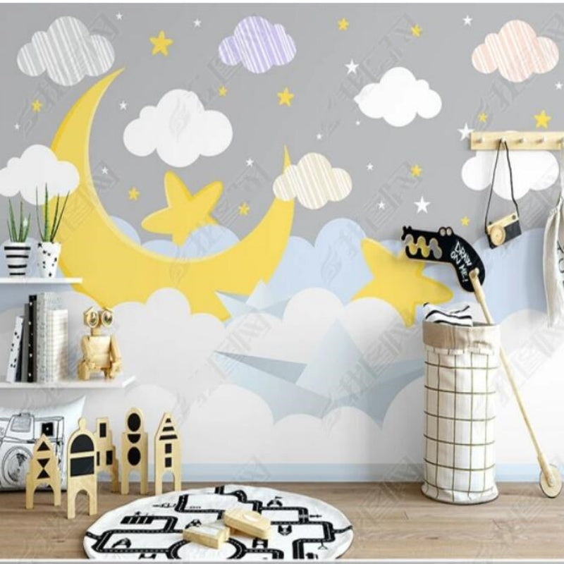 Cartoon Clouds and Moon Kids' Babies' Children's Nursery Wallpaper Wall Mural Home Decor