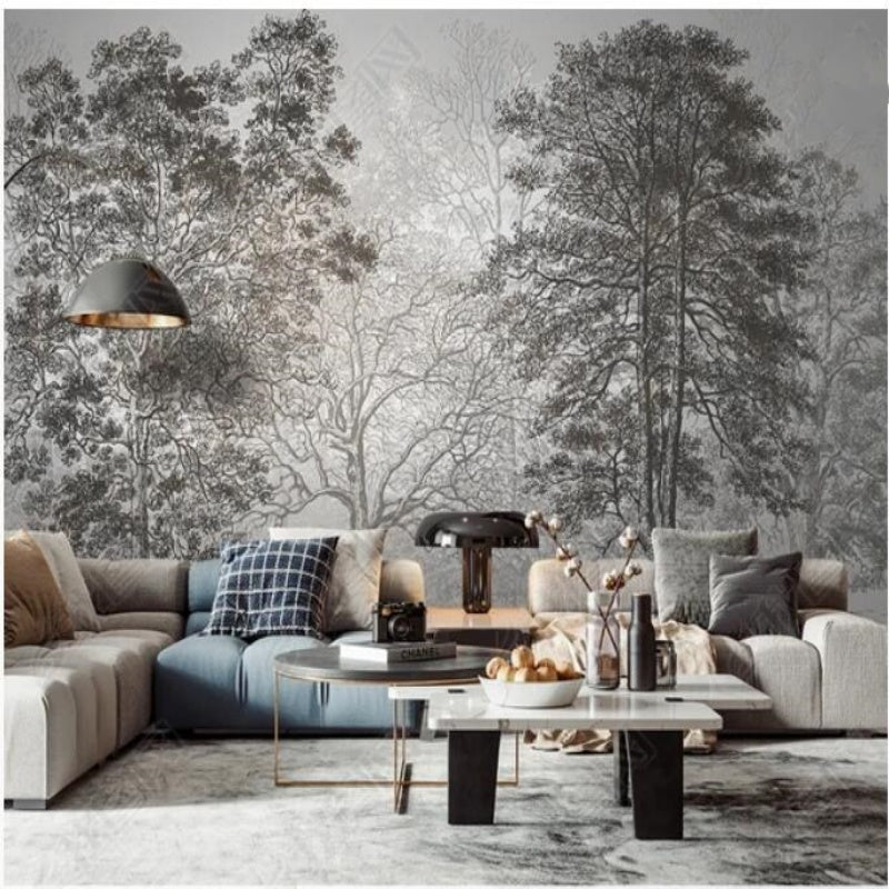 Abstract Grey Trees Forest Landscape Wallpaper Wall Mural Home Decor