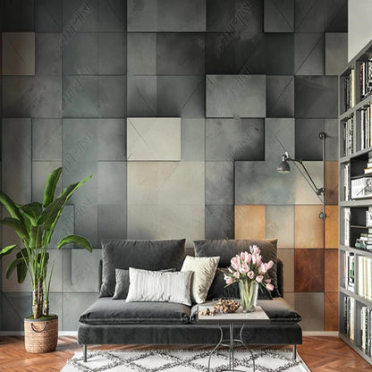 Simple Retro Geometric industrial Gray Wallpaper Wall Mural Home Decor