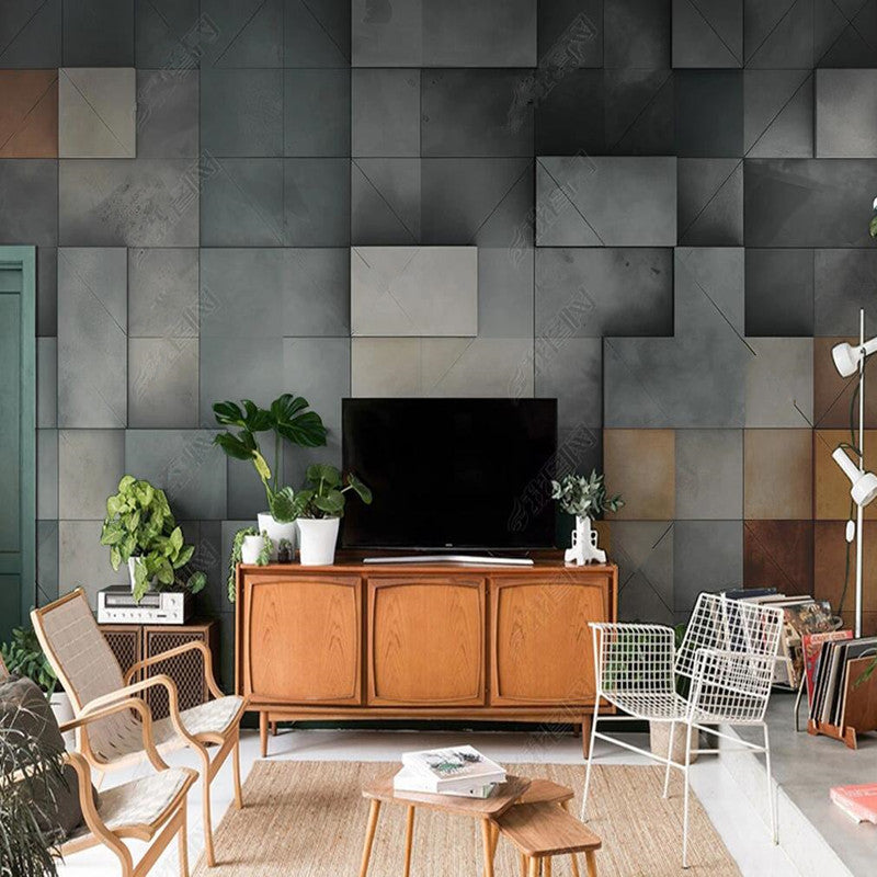 Simple Retro Geometric industrial Gray Wallpaper Wall Mural Home Decor