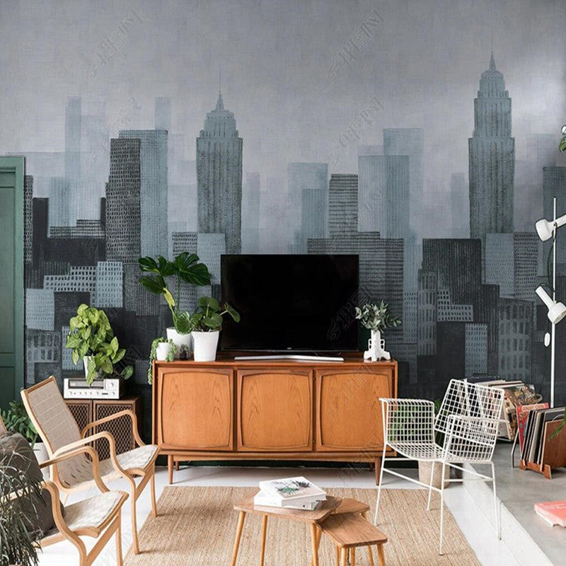 Retro Architecture Industrial Grey Geometric Wallpaper Wall Mural Home Decor