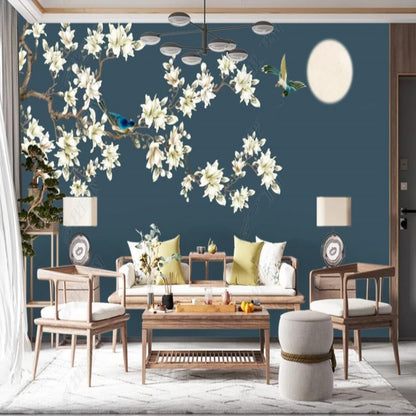 Chinoiserie Brushwork Hanging Magnolia with Birds Wallpaper Wall Mural Home Decor