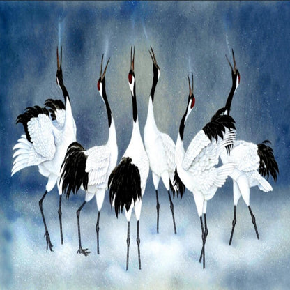 Chinoiserie Brushwork Cranes Wallpaper Wall Mural Home Decor