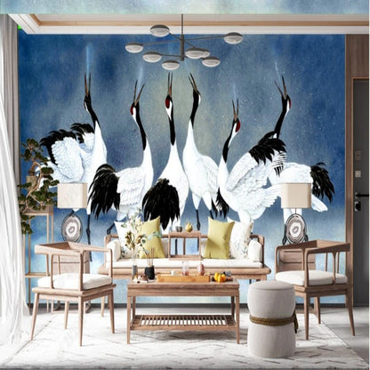 Chinoiserie Brushwork Cranes Wallpaper Wall Mural Home Decor