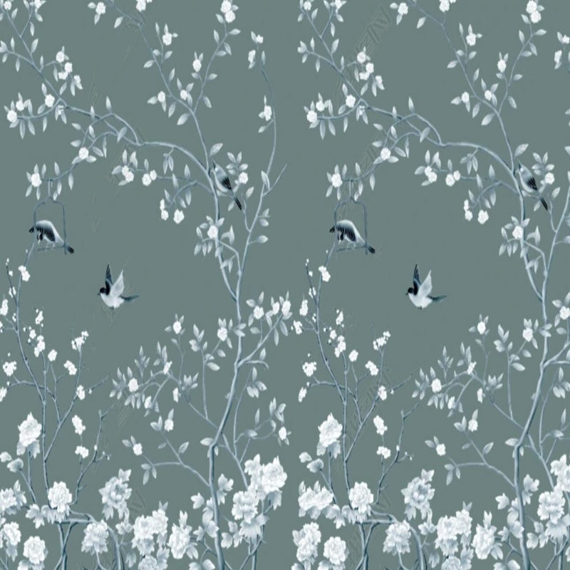 Chinoiserie Brushwork Vine Flowers with Birds Wallpaper Wall Mural Home Decor