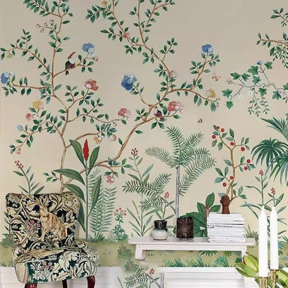 Chinoiserie Flowers Trees Plants Wallpaper Wall Mural Home Decor