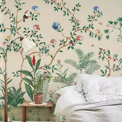 Chinoiserie Flowers Trees Plants Wallpaper Wall Mural Home Decor