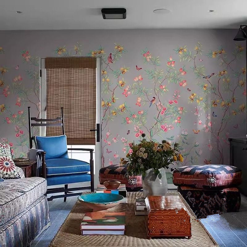 Chinoiserie Flowers Trees Plants Wallpaper Wall Mural Home Decor