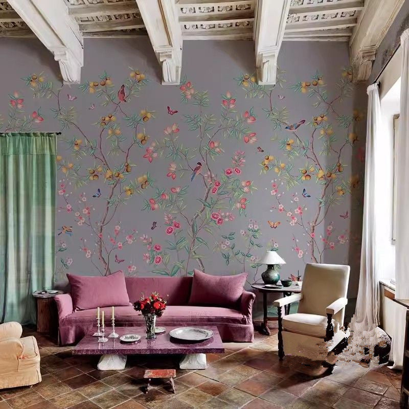 Chinoiserie Flowers Trees Plants Wallpaper Wall Mural Home Decor