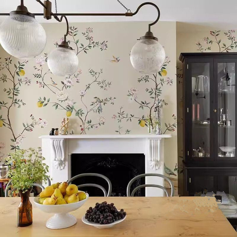 Chinoiserie Flowers Trees Lemon Wallpaper Wall Mural Home Decor