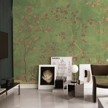 Chinoiserie Flowers Trees Wallpaper Wall Mural Home Decor