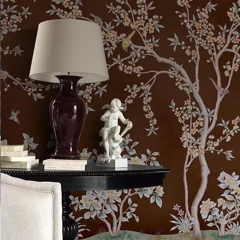 Chinoiserie Flowers Trees Vines Wallpaper Wall Mural Home Decor