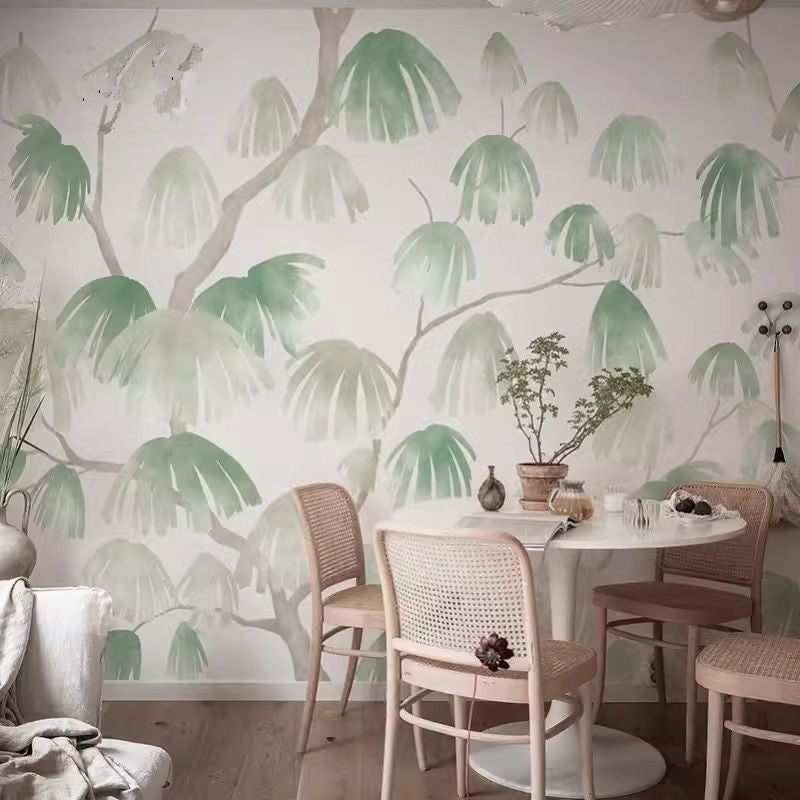 Chinoiserie Ink Pine Trees Wallpaper Wall Mural Home Decor