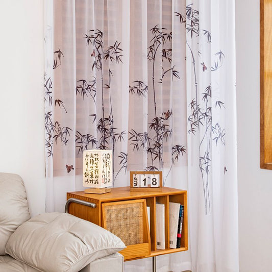 One Panel White Sheer Curtains, Bamboos Sheer Curtain for Living Room Bedroom Balcony