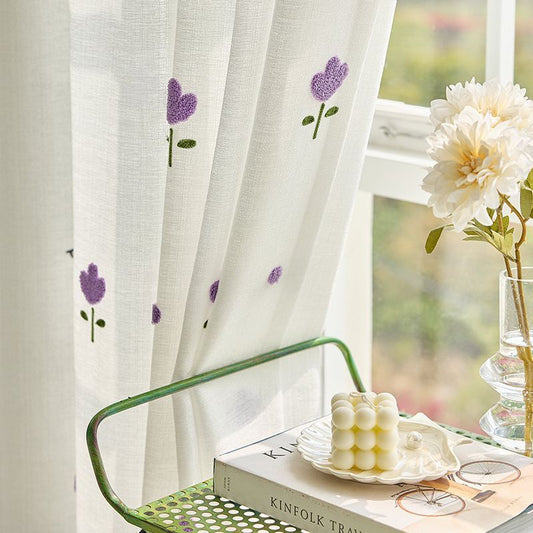 One Panel Small Flowers Sheer Curtains, Tulips Sheer Curtain for Living Room Bedroom Balcony