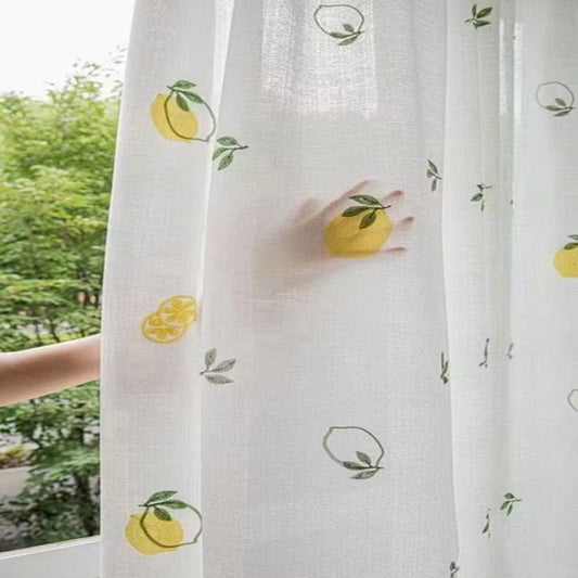 One Panel Lemon Linen Sheer Curtains, White Sheer Curtain for Living Room Bedroom Balcony