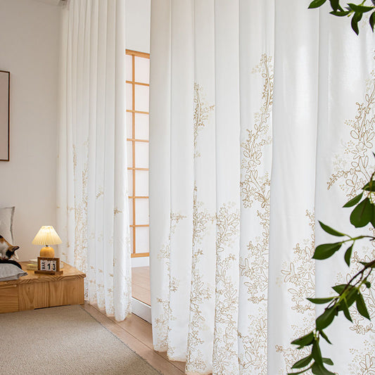 One Panel White Flowers Embroidery Sheer Curtains, Sheer Curtain for Living Room Bedroom Balcony