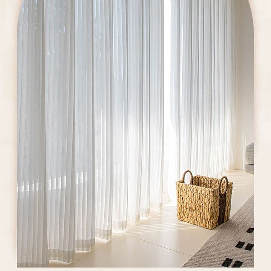 One Panel White Pleated Sheer Curtains, Sheer Curtain for Living Room Bedroom Balcony