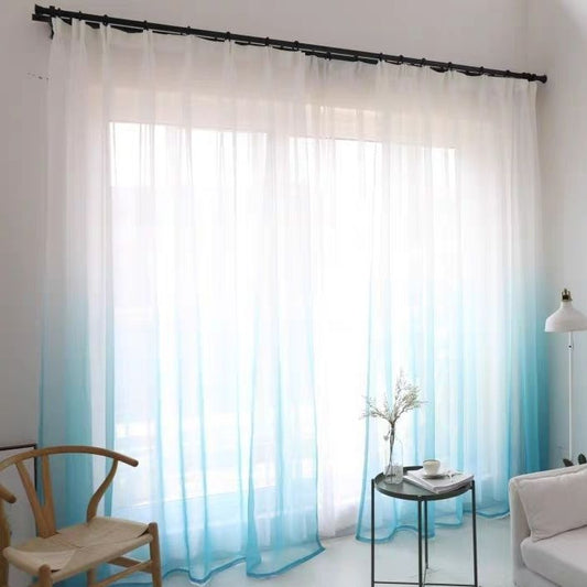 One Panel Ombre Blue Curtains, Sheer Curtain for Living Room Bedroom Balcony