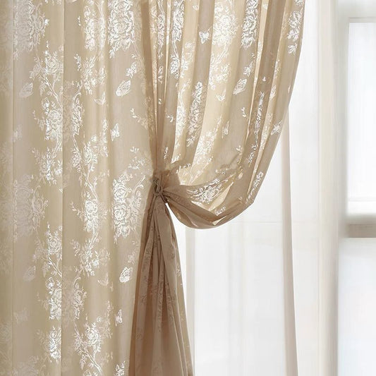 One Panel French Rococo Curtains, Flowers Butterfly Sheer Curtain for Living Room Bedroom Balcony