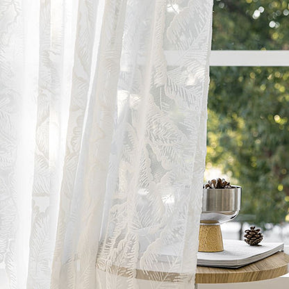 One Panel Embossed Feathers Curtains, White Sheer Curtain for Living Room Bedroom Balcony