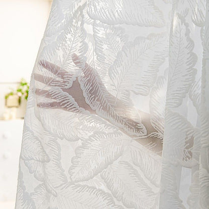 One Panel Embossed Feathers Curtains, White Sheer Curtain for Living Room Bedroom Balcony