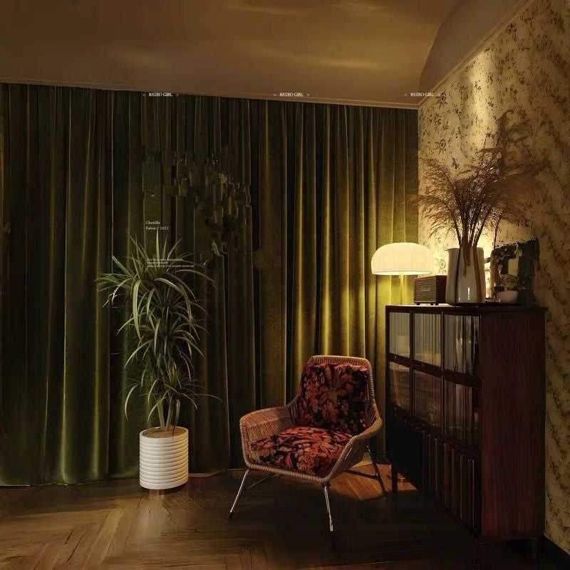 One Panel Retro Blackout Curtains, Oliver Green Curtain for Living Room Bedroom Home Curtains