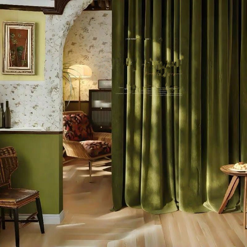 One Panel Retro Blackout Curtains, Oliver Green Curtain for Living Room Bedroom Home Curtains